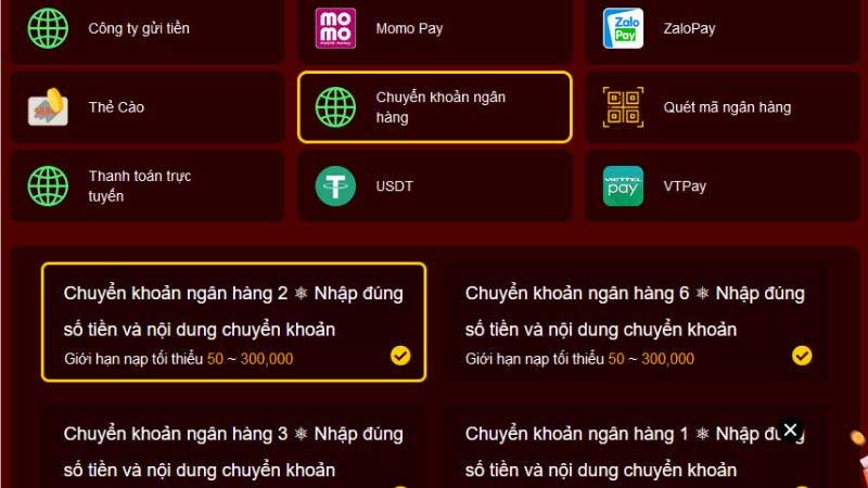 Các phương thức nạp tiền Hello88